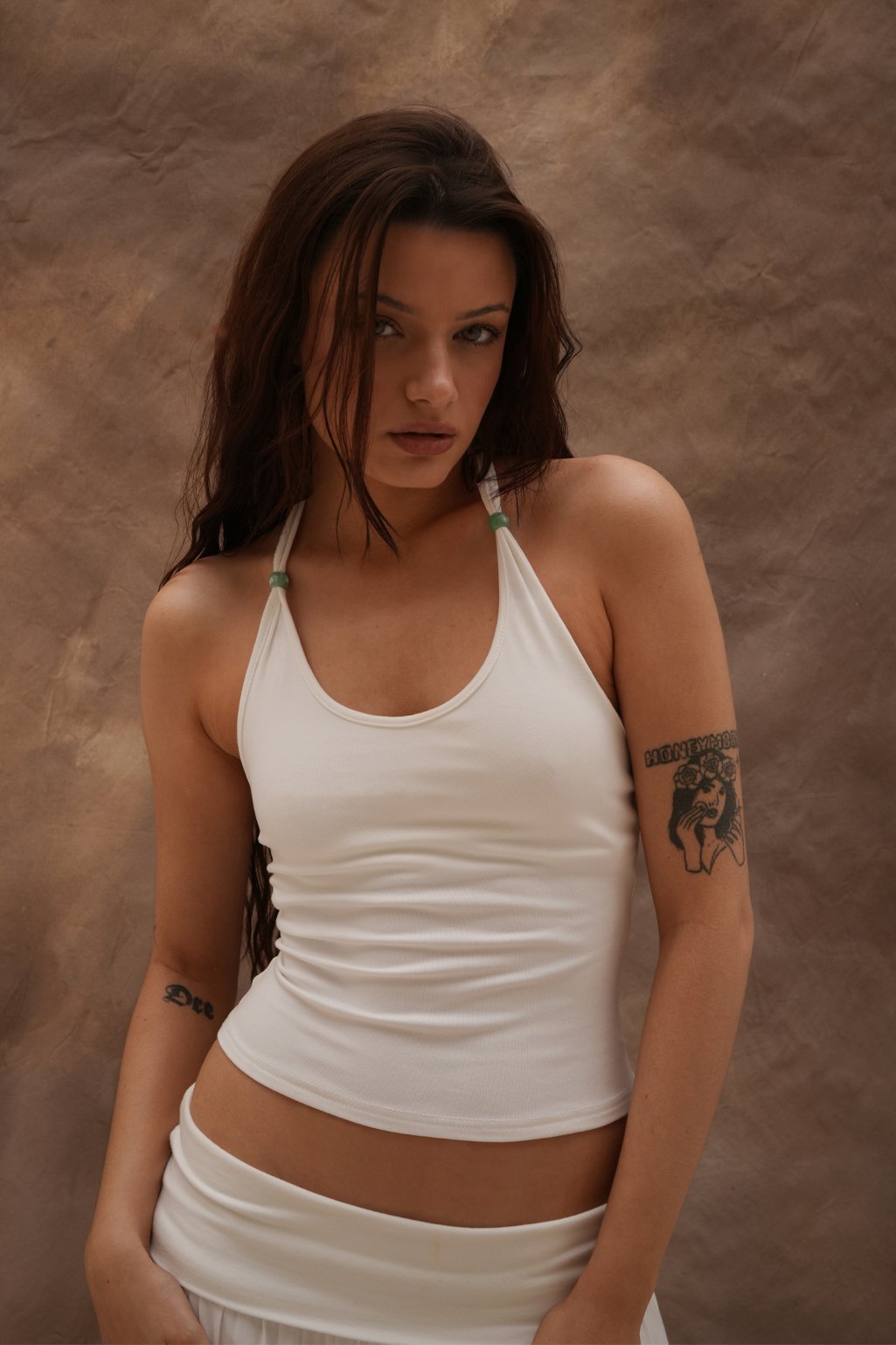 Top halter c/piedras Cristal